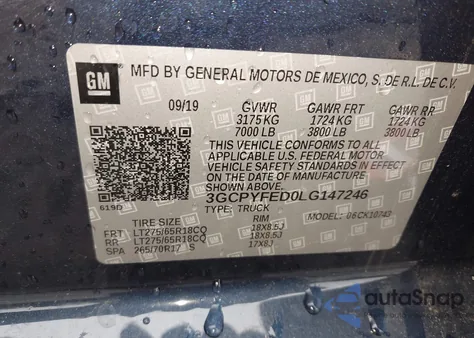 2020 Chevrolet Silverado 1500 4Wd Standard Bed Lt Trail Boss z USA, uszkodzony, nr VIN 3GCPYFED0LG147246